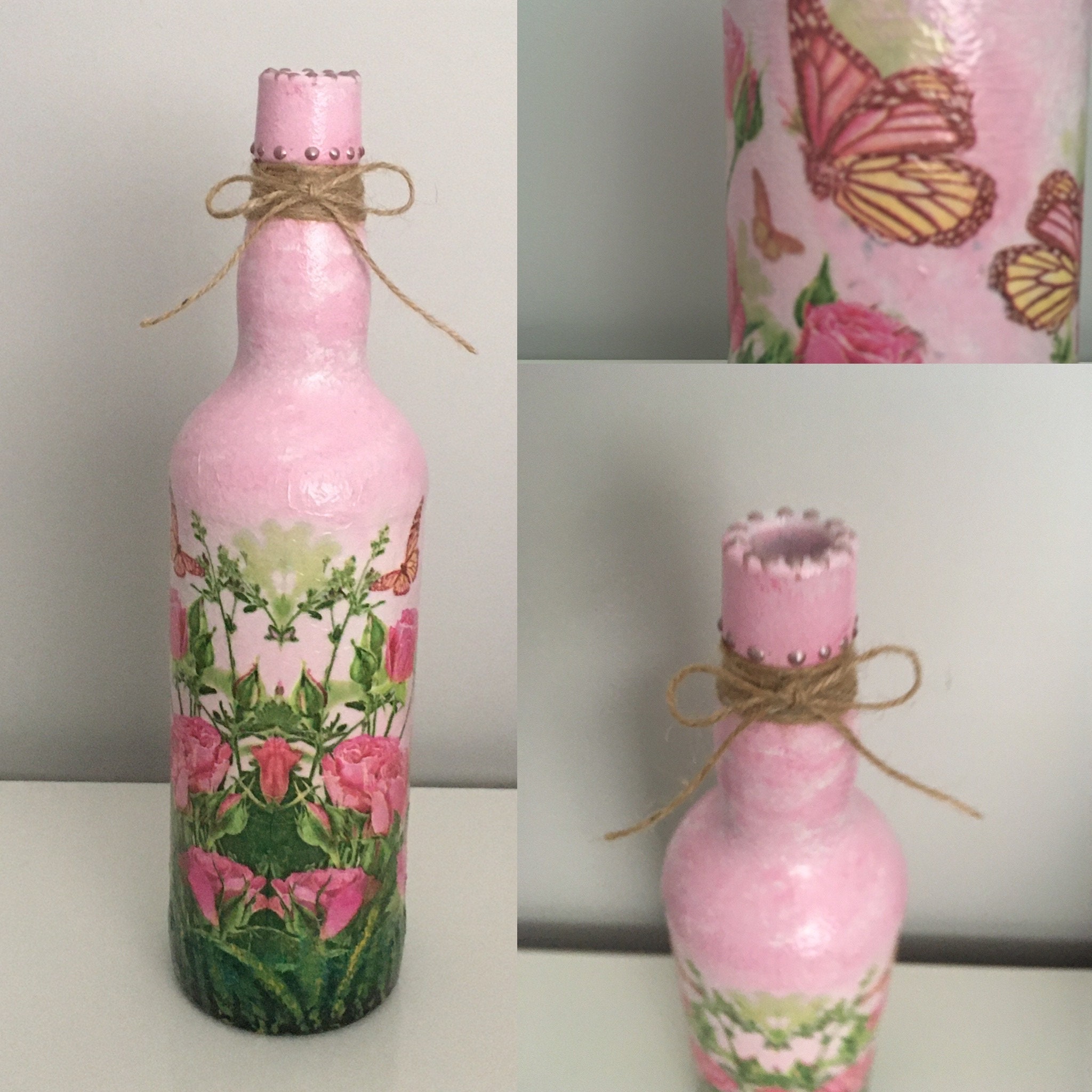 Botella decorada con efecto piedra y decoupage, Botella decorada con  efecto piedra y decoupage, By Galletasafortunadas