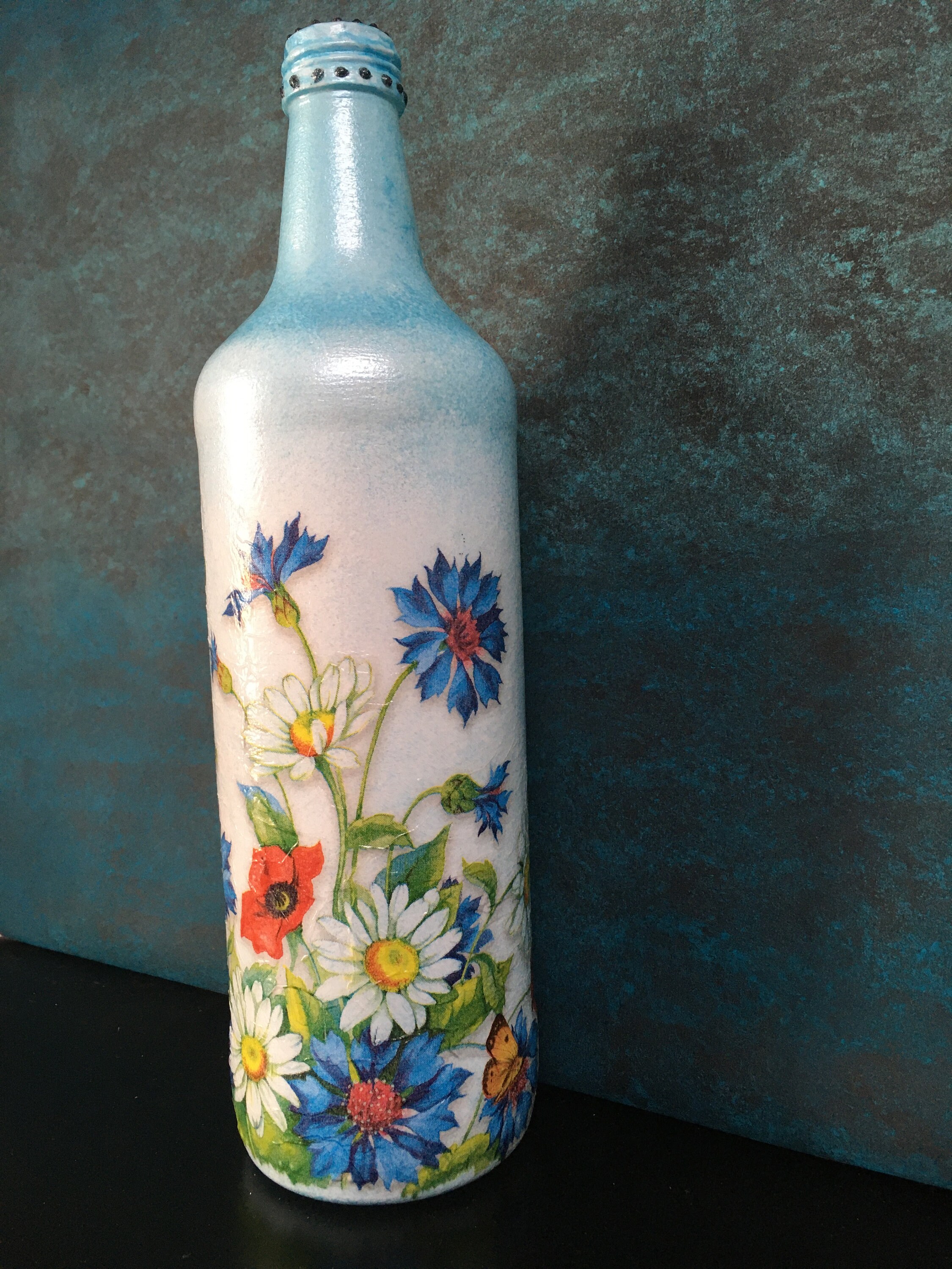 Decoupaged Bottle named Spring Flowers artificial flowers not Etsy