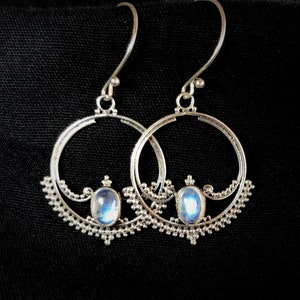 MOONSTONE and SILVER, June stone earrings, detailed lace frame. Moonstone & sterling silver earrings, Stone of June