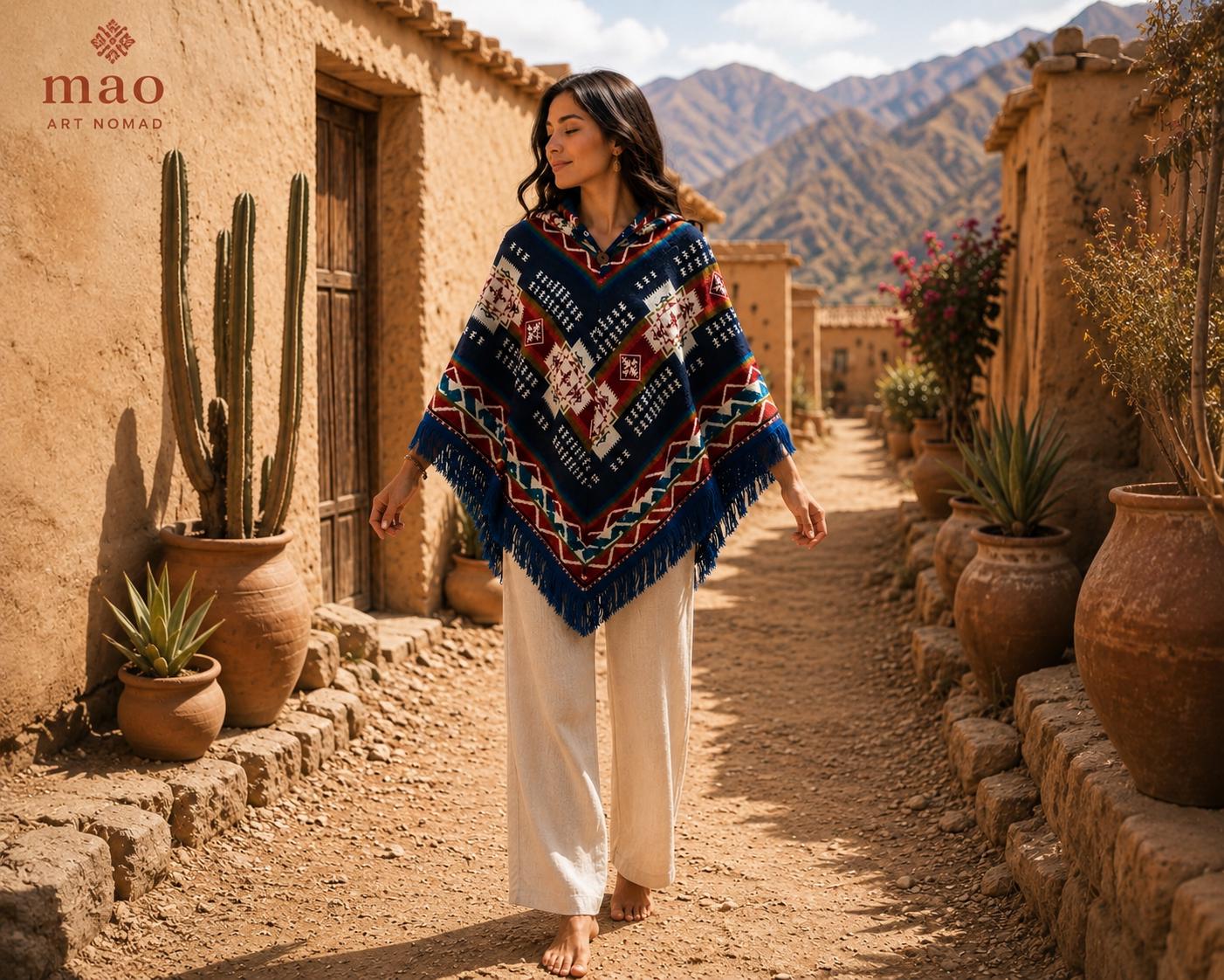 Ecuadorian alpaca wool poncho Warm and comfortable unisex poncho Handcrafted ethnic-style cape Cozy winter gift