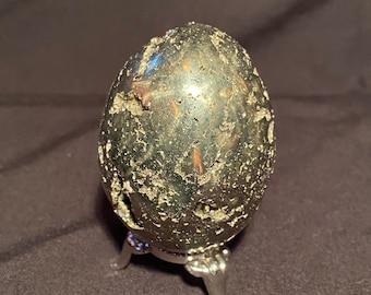 EGG IRON PYRITE, coconut-shaped stone also called ''fool's gold''. Iron pyrite egg. Stunning Gold Stone.