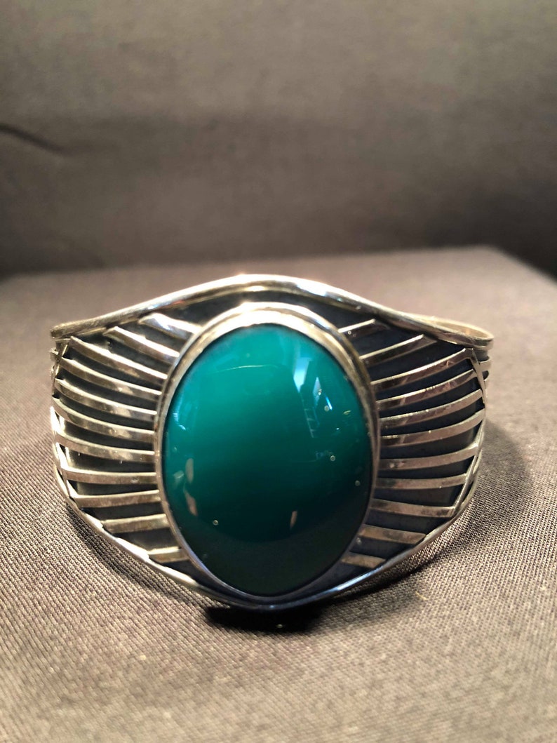 AGATE VERTE and ARGENT Green agate and Sterling silver bracelet. 925 Bracelet