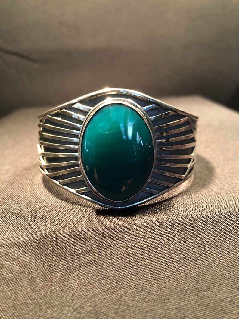 AGATE VERTE and ARGENT Green agate and Sterling silver bracelet. 925 Bracelet
