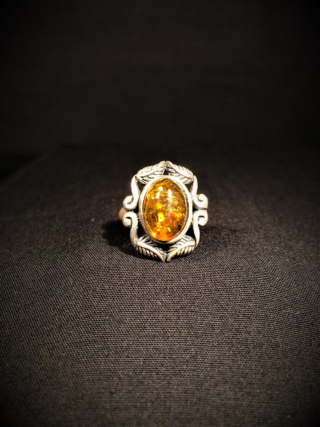 Bague Ancienne En Argent 835 Et Ambre - Occasion, Bijou Vintage, Argent Sterling