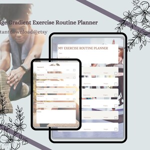 Beige Gradient Exercise Routine Planner I Printable Fitness I Tracker I Digital Download I Workout Planner I Exercise Journal