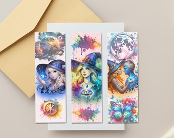 Mystical Witch Bookmark: Paint Spatter Fantasy Art
