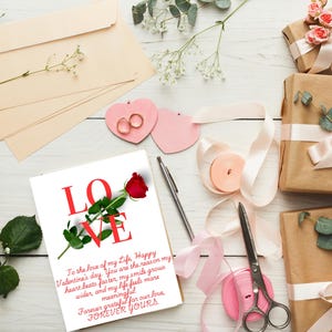 Valentinstag Karte mit Blumen | Rote Liebe Karte | Digital Druckbare | Handgezeichnete Blumen Karte | Sofort Download