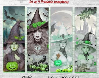 The Green Witches of Halloween Bookmarks | Printable | Digital Download | Witchy | Halloween Bookmark Set