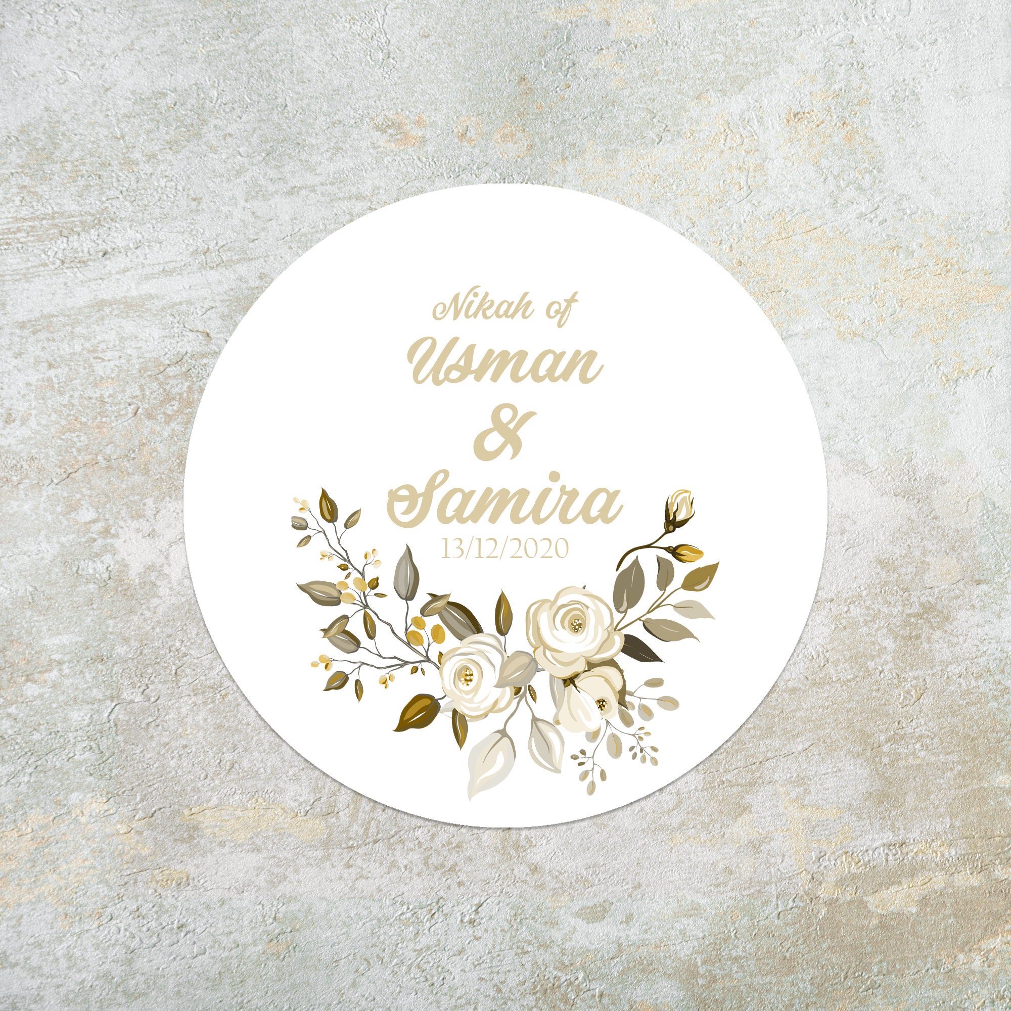 Personalised Ivory Floral Nikah Stickers For Cards Gifts Presents Wedding Favours Gift Bags Sweets Islamic Wedding Labels Cream