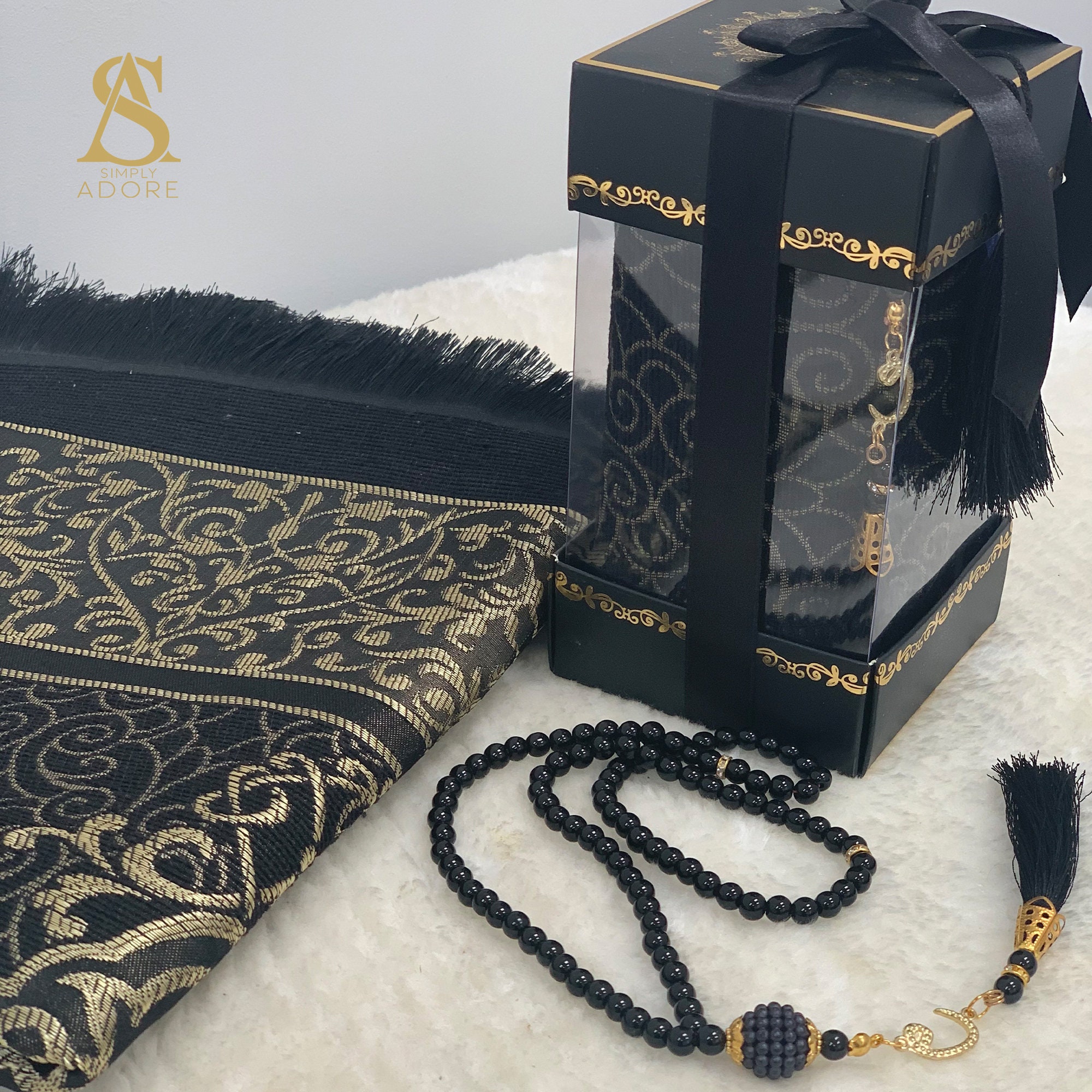 Blue Prayer Mat And Prayer Bead Tasbeeh Tasbi Gift Set Box Etsy