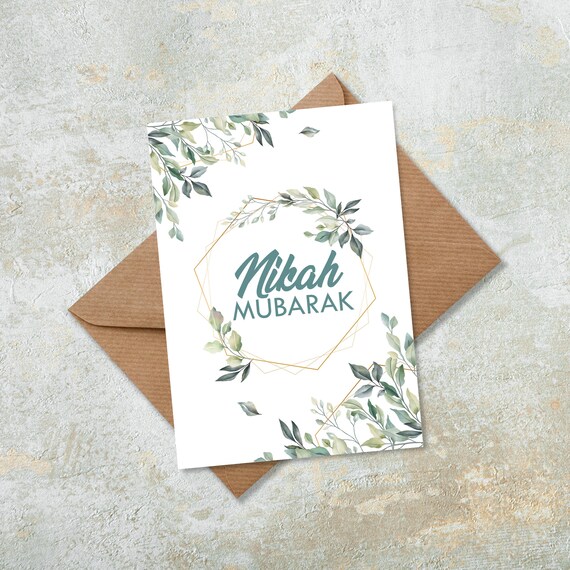 Green Floral Nikah Mubarak Card English Calligraphy Nikah Gift - Etsy