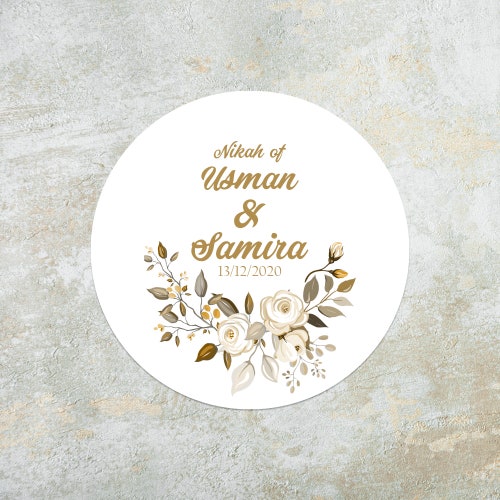 Personalised Gold Floral Nikah Stickers For Cards Gifts Presents Wedding Favours Gift Bags Sweets Islamic Wedding Labels