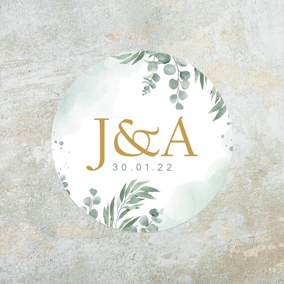Personalised Monogram Wedding Stickers Green Watercolour - Etsy