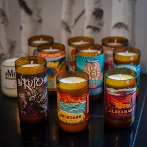 Upcycled Beer Bottle Candle: Scented Soy Wax, Man Cave Gift