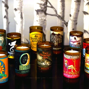 CLICK &quot;BRAND&quot; drop down menu for full inventory, Beer bottle candles, unique gift ideas, man cave, scented soy candles, Christmas gifts