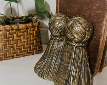Vintage Brass Rope & Tassel Bookends Hollywood Regency