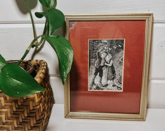 Cuadro vintage enmarcado de seda tejida: Arte infantil francés, hecho en Inglaterra.