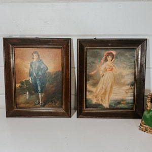 Vintage Pinkie & Blue Boy Wood Framed Wall Hangings | Gallery Wall
