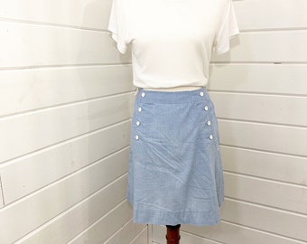 Vintage Women’s 60s Chambray A-Line Mini Skirt Skort Button Detail