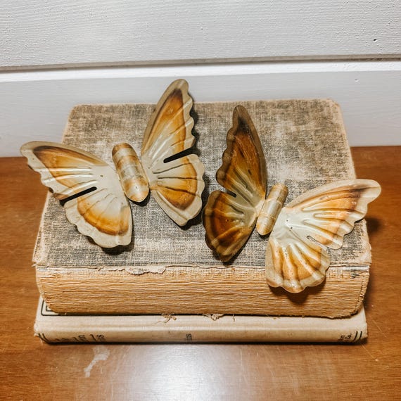 Vintage Set of 2 Metal Brassy Butterfly Wall Decor Brass 