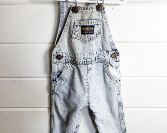 Vintage OshKosh Acid Wash 80er Jahre Kleinkind Vestbak Lätzchen Overall | 18 Monaten
