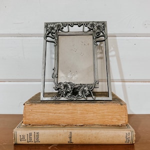Vintage Silver Metal Pewter Floral Ornate Picture Frame