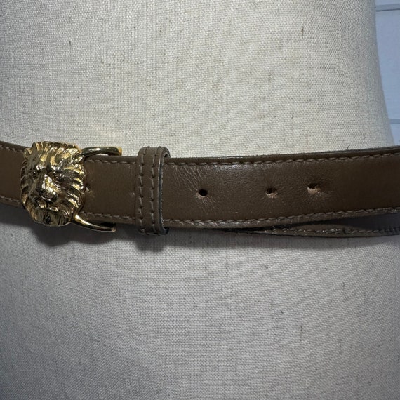 Vintage 80s Skinny Leather Gold Lion Head Belt by… - image 3
