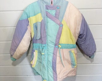 Vintage 80s 90s Colorful Colorblock Kids Jacket Size 7