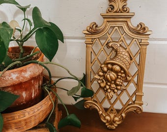 Vintage Gold Syroco Wall Hanging Wall Plaque | Mid Century