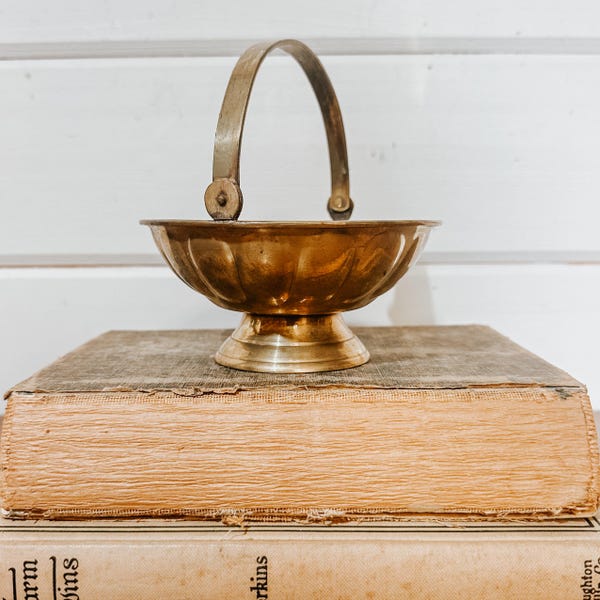Vintage Brass Decorative Bowl Bucket with Handle
