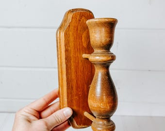 Pojedynczy kinkiet ścienny w stylu vintage | Drewniany świecznik