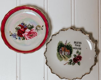 ヴィンテージミニチュアプレート2枚セット | Bless This Home + Floral