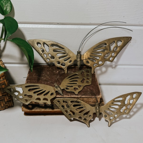Vintage Brass Butterfly Set of 3 Wall hanging MCM Mid Century Modern Decor Gold