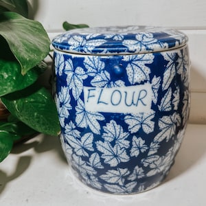 Vintage Blue + White Flour Canister | Victoria Ware Ironstone