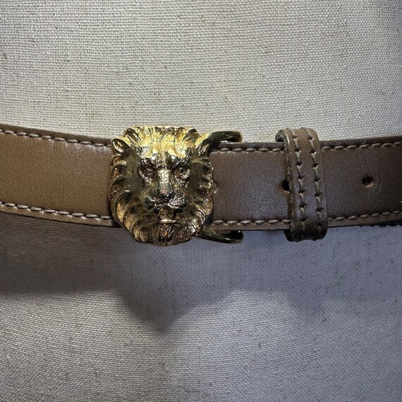 Vintage 80s Skinny Leather Gold Lion Head Belt by… - image 2