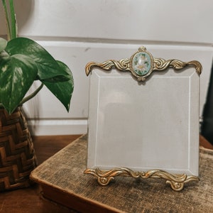 Vintage Brass Floral Photo Frame with Stand | Floral Cottagecore