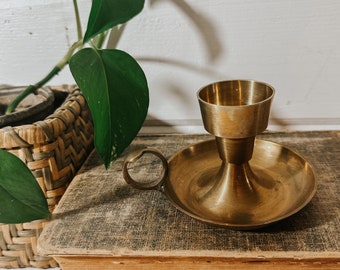 Vintage Brass Candlestick Holders w Finger Loop