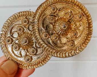 1980s 90s Gold Metal Shell Buckle Stretch Belt | Art Deco  display picture 2
