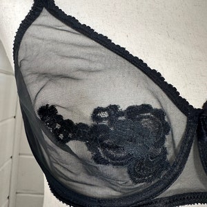 Vintage Black Sheet Lace Detail Bra 34D Vintage Ann Klein Bra image 2