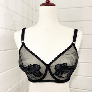 Vintage Black Sheet Lace Detail Bra 34D Vintage Ann Klein Bra image 1