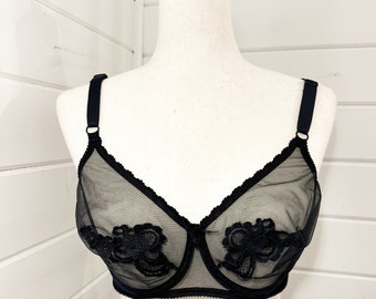 Vintage Black Sheet Lace Detail Bra 34D | Vintage Ann Klein Bra