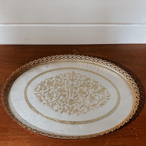 Vintage Gold Filigree Metal Decorative Vanity Tray