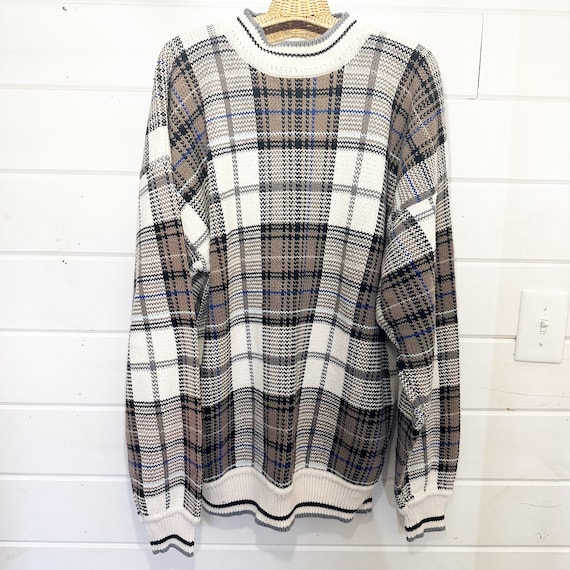 Vintage Plaid 100% Cotton Sweater XL | Grandpa Swe