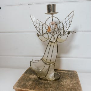 Vintage Capiz Shell Angel Candlestick Holder | Vintage Holiday Decor