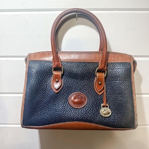 Vintage Dooney Bourke All Weather Leather Purse Handbag Black & Cognac