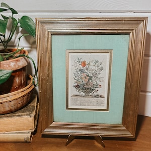 Vintage 12 Months of Flowers Robert Furber “February” Gold Framed Wall Hanging | Gallery Wall