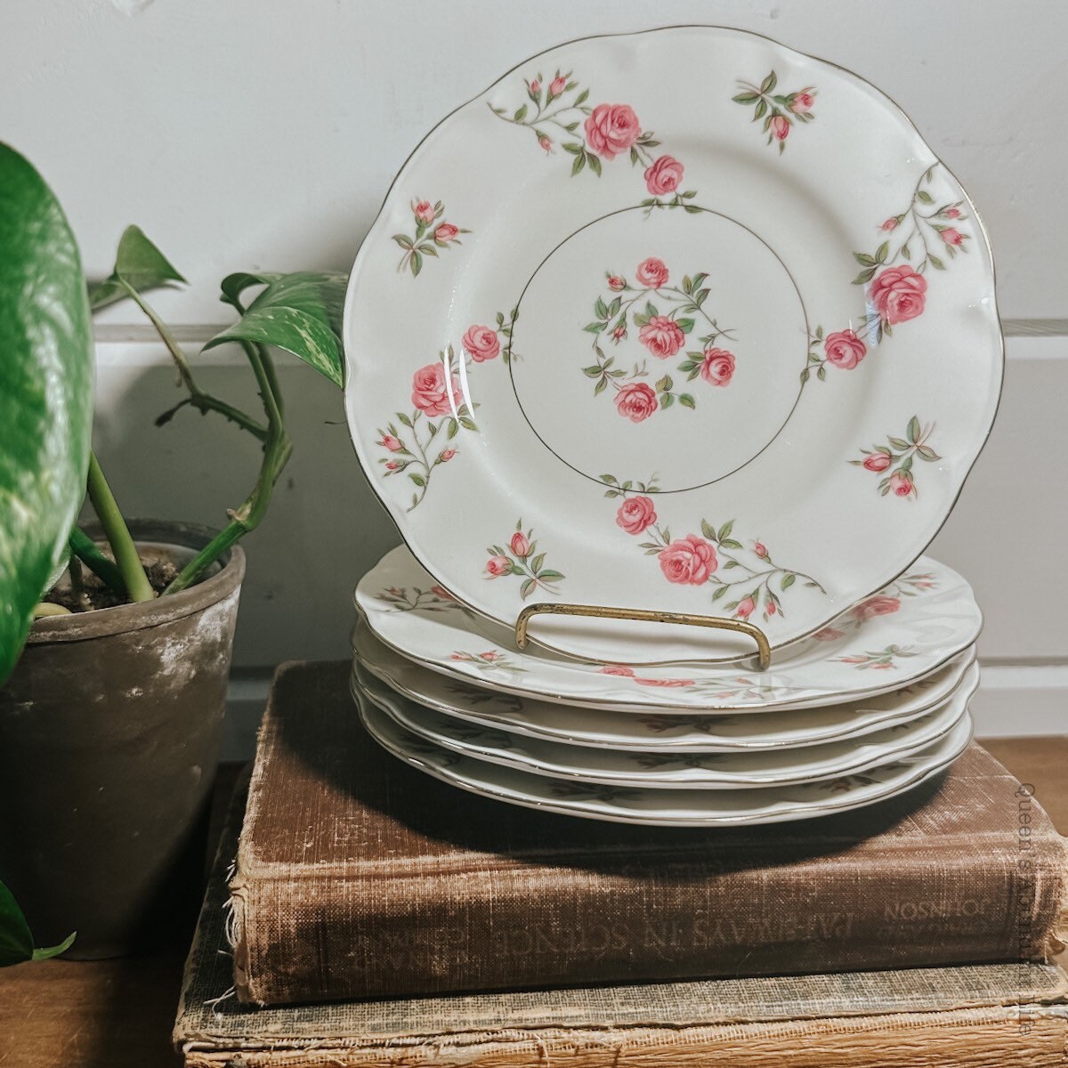 Vintage Floral Rose Print Dessert Plates Set of 5 Theodore Haviland New York Cottagecore Spring Kitchen Wedding