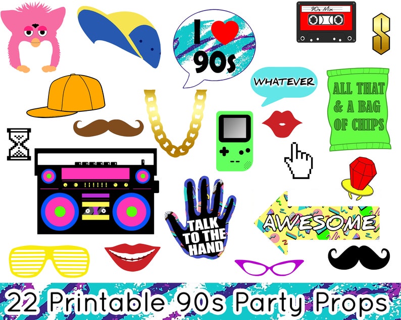 Printable 90s Photo Booth Props 90s Themed Photobooth Props | Etsy