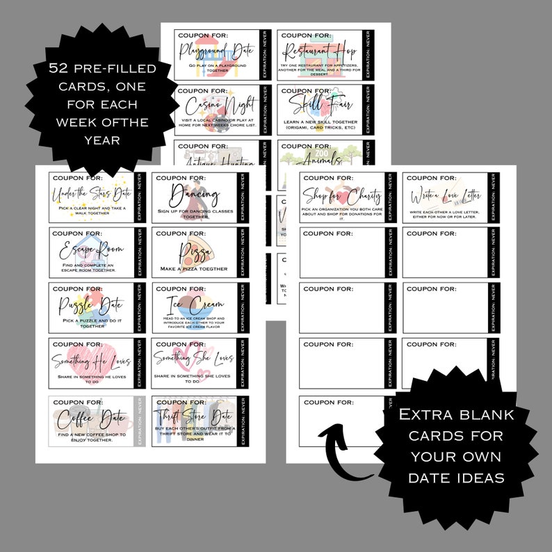 Printable Date Night Cards 52 Date Night Cards for Couples Printable Date Night Cards 52 Date Night Cards for Couples