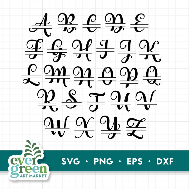 May include: A set of 26 uppercase letters in a cursive font with a line through the middle of each letter. The letters are black and are on a white background.